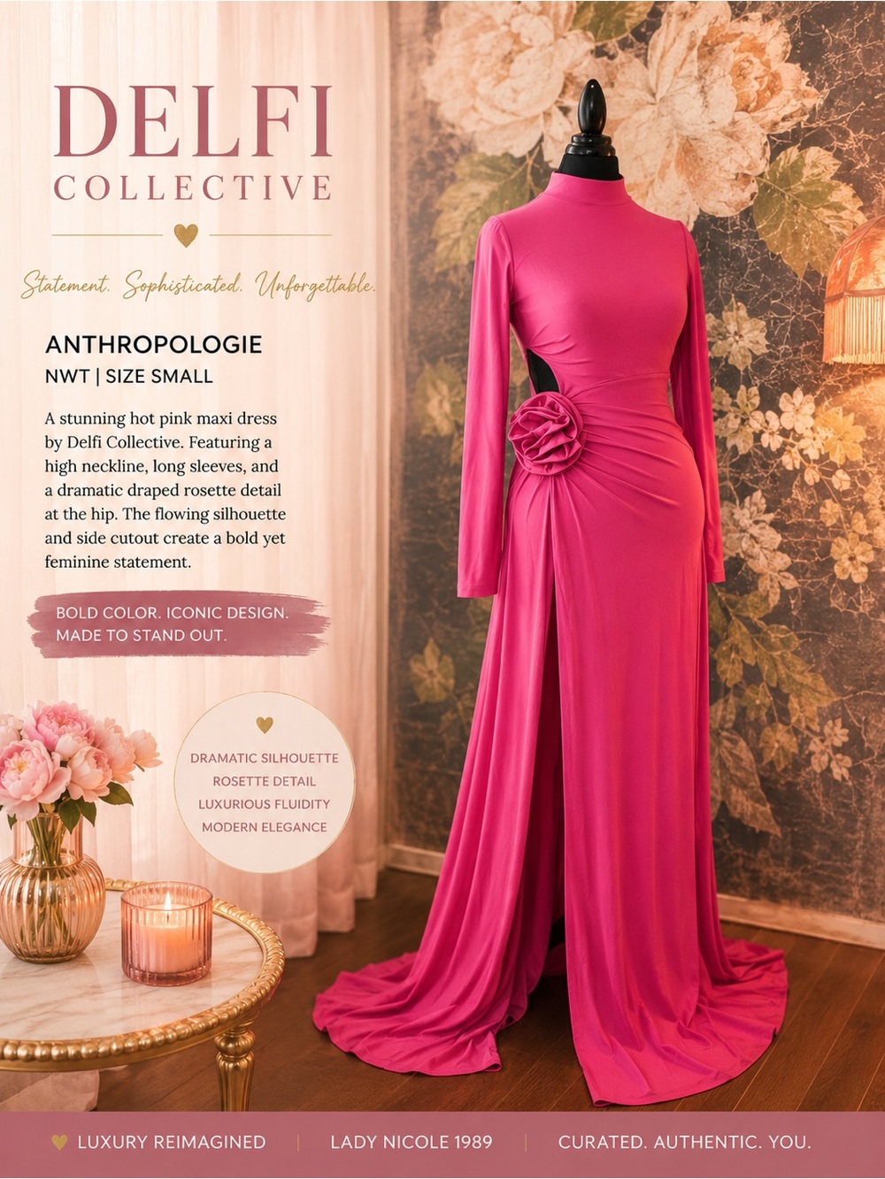 NWT Anthropologie Delfi Collective Sabine Pink Maxi Dress S